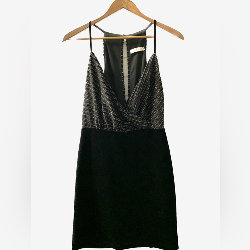 Velvet Mini Dress by LUSH Black with Silver Tinsel Metallic Sparkle Stripe M